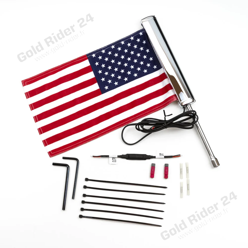 Porte drapeau lumineux, finition chrome
